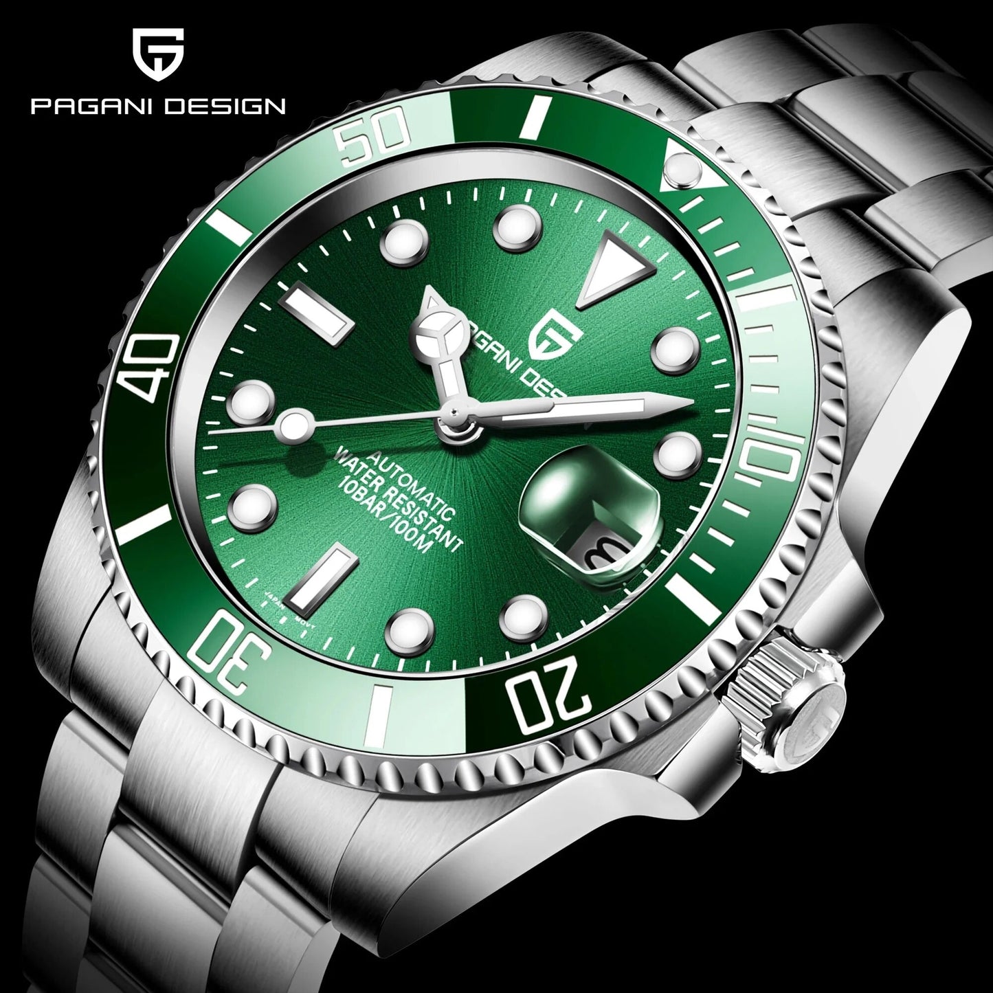 パガ-ニデザイン メンズ腕時計 日本製 SEIKO NH35 ムーブメント サブマリーナー ダイバーズ 自動巻き 機械式 ケース 付き 防水 セラミックベゼル ビジネス 仕事用 ドレスウォッチ ステンレススチール ベルト サファイアガラス PAGANI DESIGN PD-1661