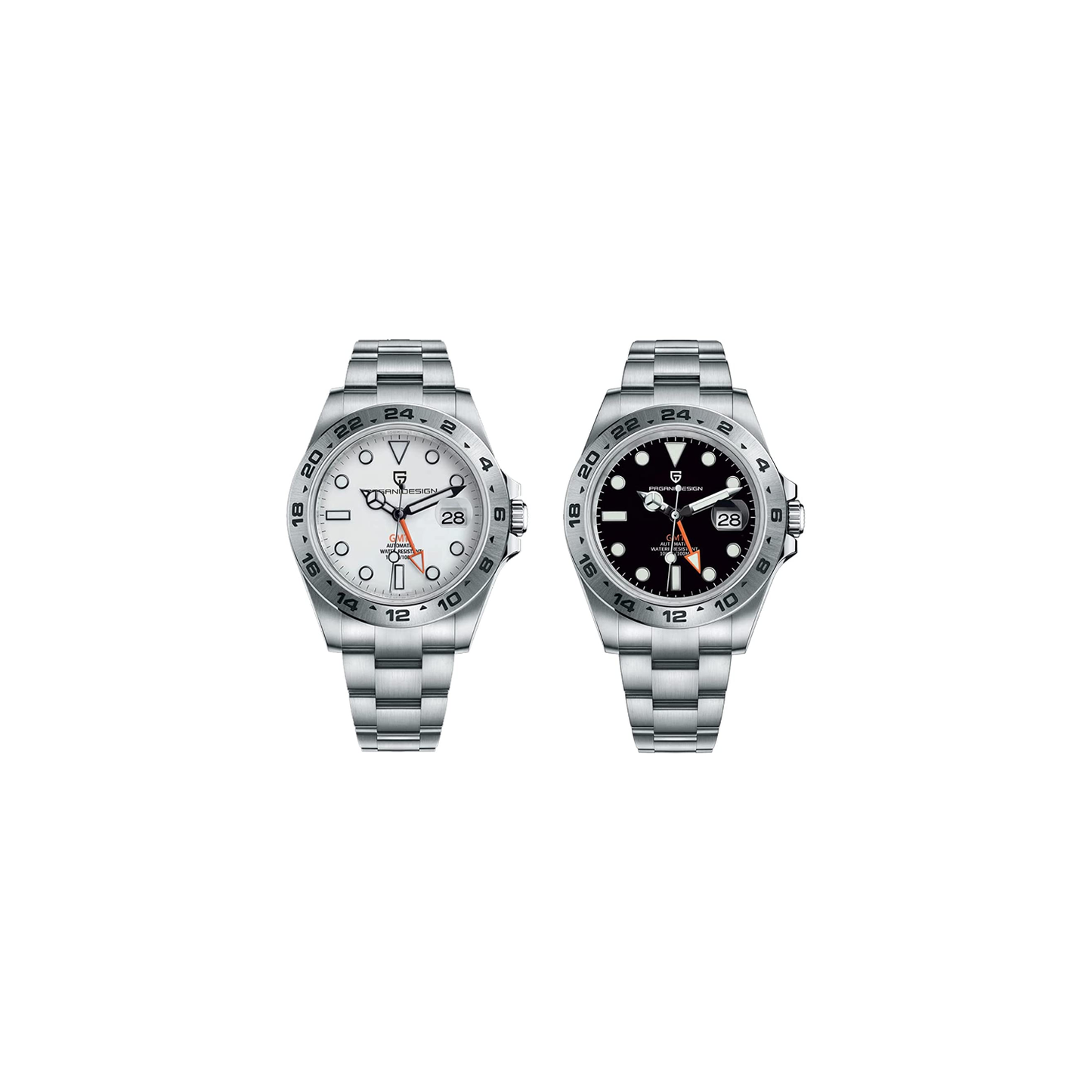 パガ-ニデザイン メンズ腕時計 高性能 GMT ムーブメント エクスプローラー2 自動巻き 機械式 ケース 付き 防水 ビジネス 仕事用 ドレスウォッチ ステンレススチール ラバー ベルト サファイアガラス 結婚式 パーティー 成人式 記念日 プレゼント PAGANI DESIGN PD-1682