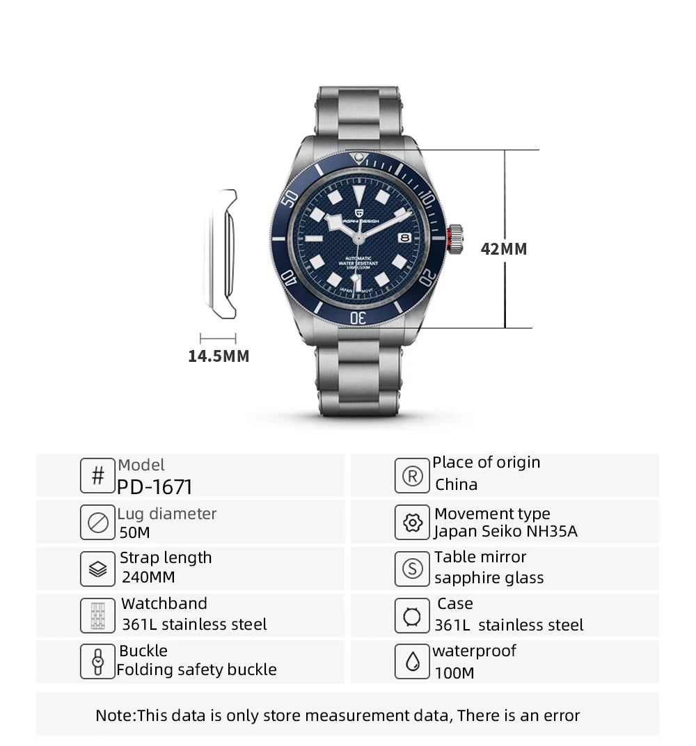 パガ-ニデザイン PD-1671 メンズ腕時計 日本製 SEIKO NH35自動巻きムーブメント ブラックベイ PAGANI DESIGN PD-1671