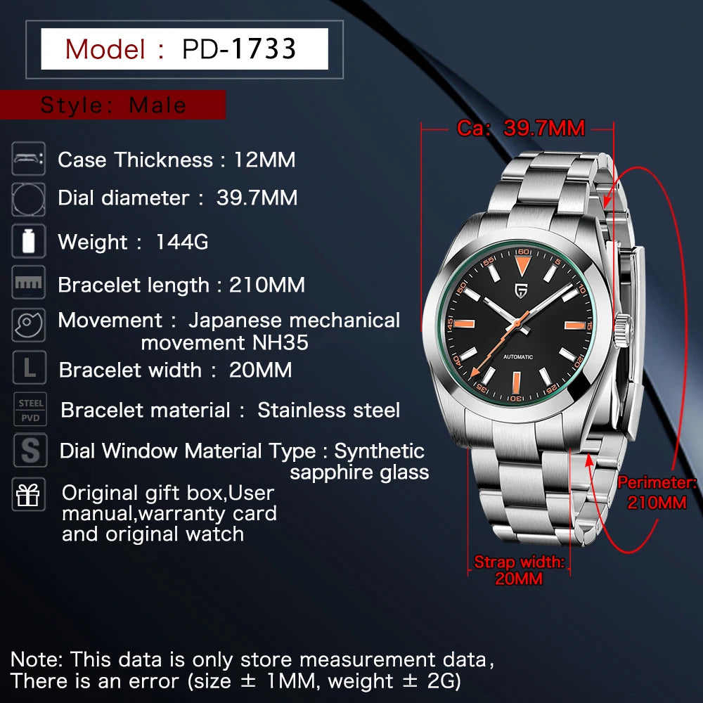 パガ-ニデザイン PD-1733 メンズ腕時計 日本製 SEIKO NH35自動巻きムーブメント ミルガウス PAGANI DESIGN PD-1733