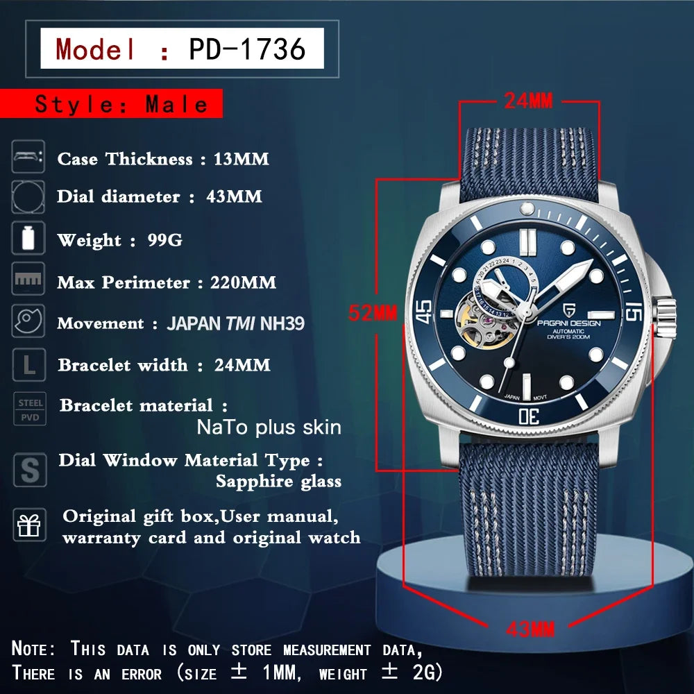 パガ-ニデザイン PD-1736 メンズ腕時計 日本製 SEIKO NH35自動巻きムーブメント ミリタリー PAGANI DESIGN PD-1736