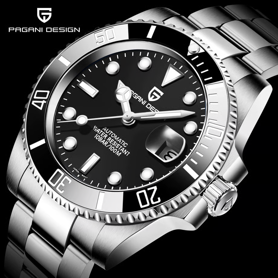 パガ-ニデザイン メンズ腕時計 日本製 SEIKO NH35 ムーブメント サブマリーナー ダイバーズ 自動巻き 機械式 ケース 付き 防水 セラミックベゼル ビジネス 仕事用 ドレスウォッチ ステンレススチール ベルト サファイアガラス PAGANI DESIGN PD-1661
