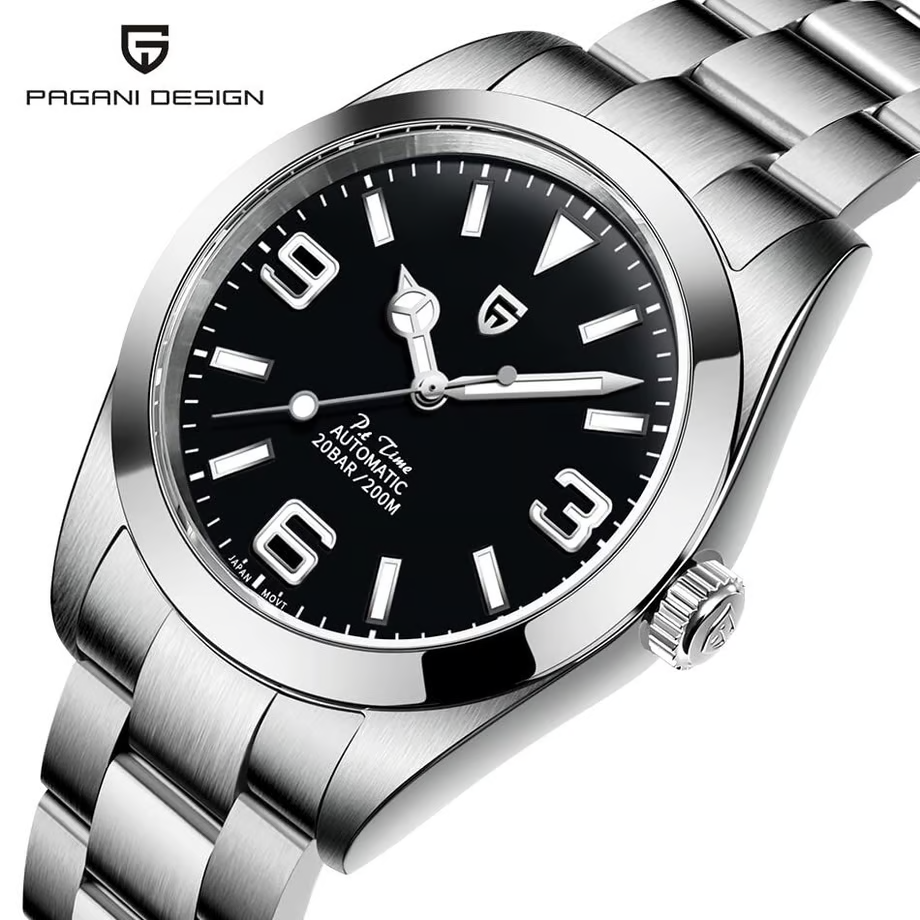 パガ-ニデザイン メンズ腕時計 日本製SEIKO NH35 ムーブメント エアキング 自動巻き 機械式 ケース 付き 防水 ビジネス 仕事用 ドレスウォッチ ステンレススチール ラバー ベルト サファイアガラス 結婚式 パーティー 成人式 記念日 プレゼント PAGANI DESIGN PD-1692