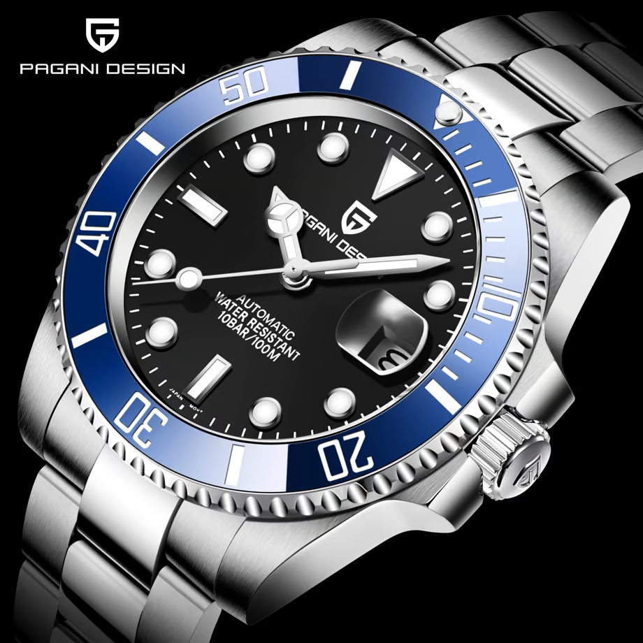 パガ-ニデザイン メンズ腕時計 日本製 SEIKO NH35 ムーブメント サブマリーナー ダイバーズ 自動巻き 機械式 ケース 付き 防水 セラミックベゼル ビジネス 仕事用 ドレスウォッチ ステンレススチール ベルト サファイアガラス PAGANI DESIGN PD-1661