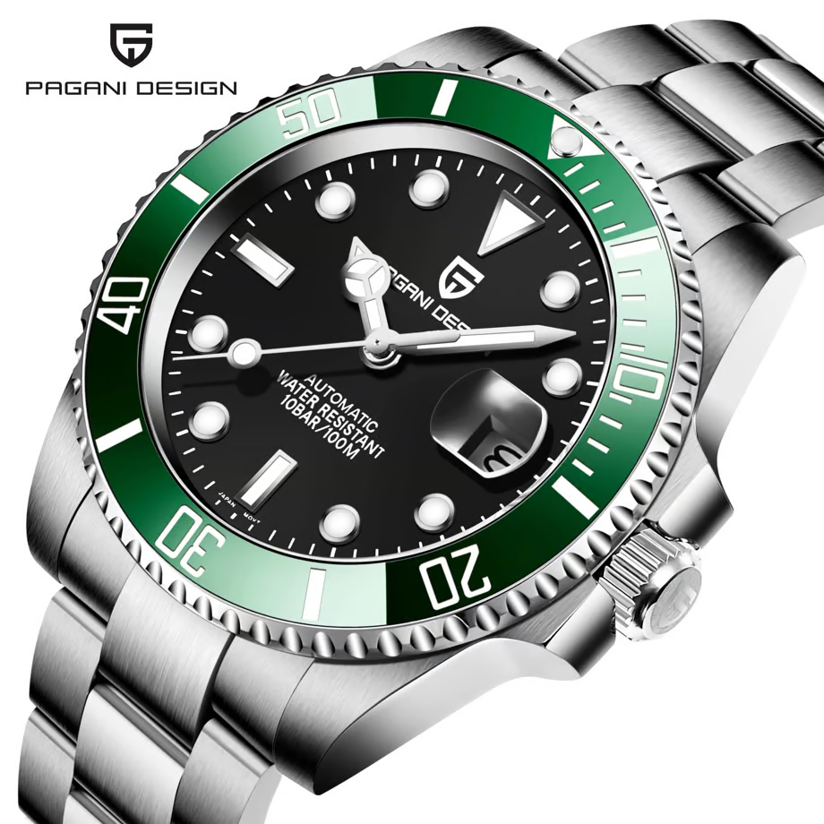 パガ-ニデザイン メンズ腕時計 日本製 SEIKO NH35 ムーブメント サブマリーナー ダイバーズ 自動巻き 機械式 ケース 付き 防水 セラミックベゼル ビジネス 仕事用 ドレスウォッチ ステンレススチール ベルト サファイアガラス PAGANI DESIGN PD-1661