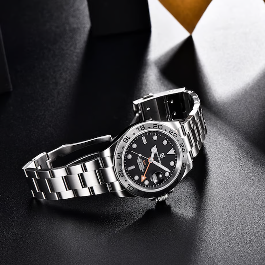 パガ-ニデザイン メンズ腕時計 高性能 GMT ムーブメント エクスプローラー2 自動巻き 機械式 ケース 付き 防水 ビジネス 仕事用 ドレスウォッチ ステンレススチール ラバー ベルト サファイアガラス 結婚式 パーティー 成人式 記念日 プレゼント PAGANI DESIGN PD-1682