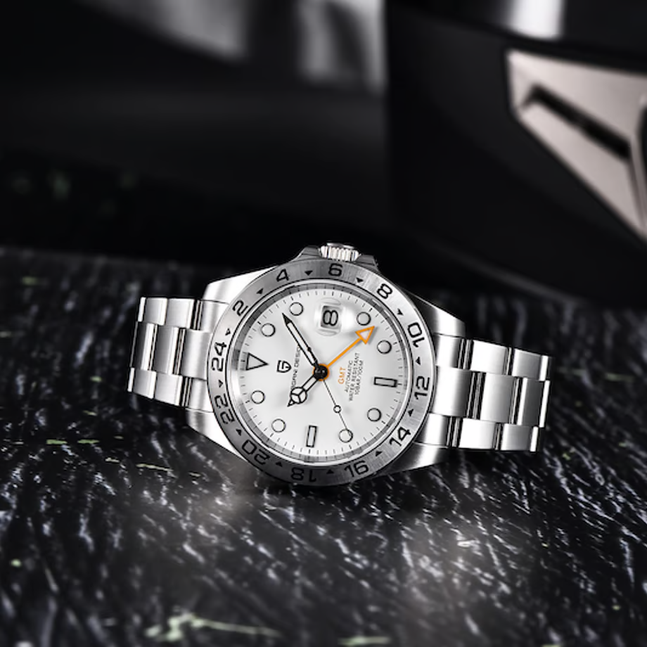 パガ-ニデザイン メンズ腕時計 高性能 GMT ムーブメント エクスプローラー2 自動巻き 機械式 ケース 付き 防水 ビジネス 仕事用 ドレスウォッチ ステンレススチール ラバー ベルト サファイアガラス 結婚式 パーティー 成人式 記念日 プレゼント PAGANI DESIGN PD-1682