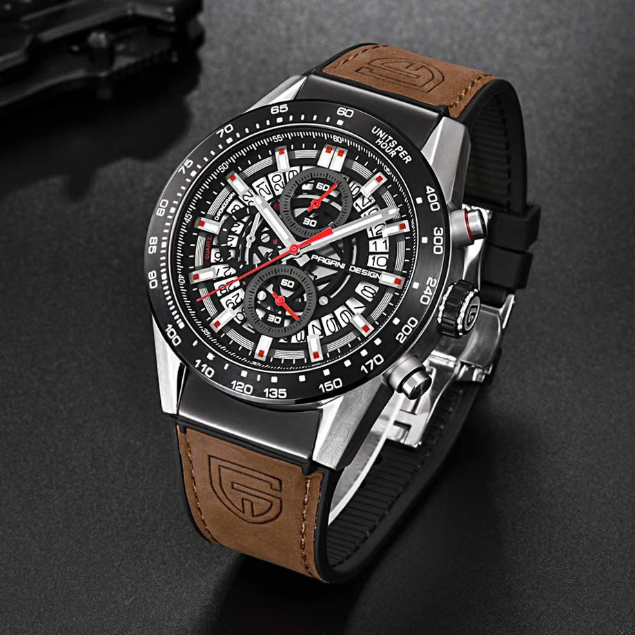 パガ-ニデザイン メンズ腕時計 日本製 セイコームーブメント SEIKO クロノグラフ カレラ クォーツ ダイバーズ ケース 付き 防水 セラミックベゼル ビジネス 仕事用 ドレスウォッチ ステンレススチール ベルト サファイアガラス 結婚式 パーティー 成人式 記念日 プレゼント PAGANI DESIGN PD-2768