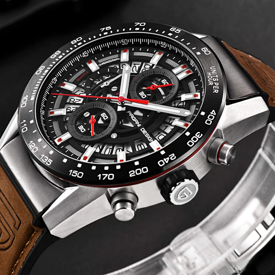 パガ-ニデザイン メンズ腕時計 日本製 セイコームーブメント SEIKO クロノグラフ カレラ クォーツ ダイバーズ ケース 付き 防水 セラミックベゼル ビジネス 仕事用 ドレスウォッチ ステンレススチール ベルト サファイアガラス 結婚式 パーティー 成人式 記念日 プレゼント PAGANI DESIGN PD-2768