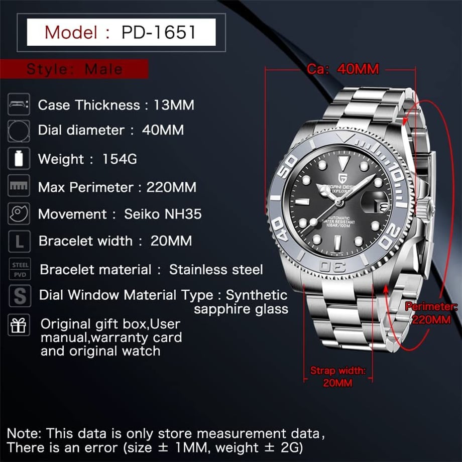 パガ-ニデザイン メンズ腕時計 日本製 SEIKO ムーブメント NH35 ヨットマスター ダイバーズ 自動巻き 機械式 ケース 付き 防水 セラミックベゼル ビジネス 仕事用 ドレスウォッチ シリコンラバー ベルト サファイアガラス PAGANI DESIGN PD-1651