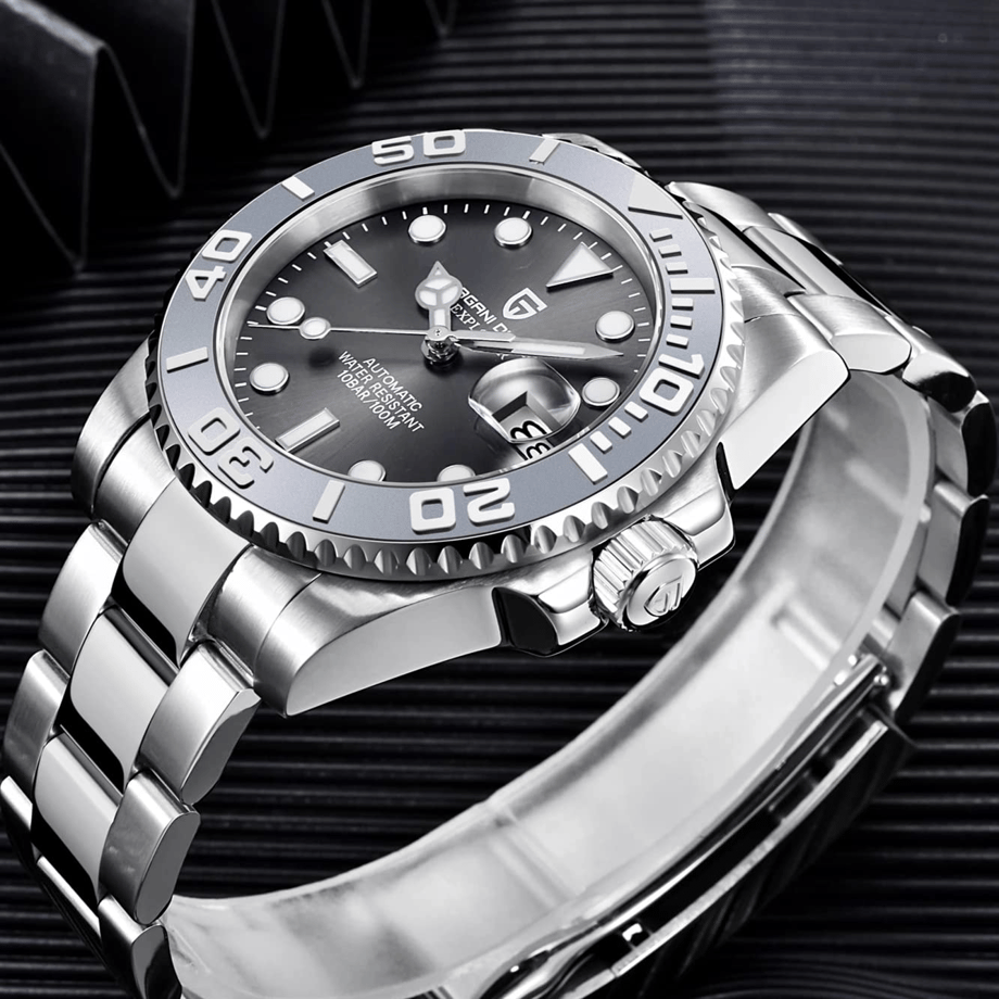 パガ-ニデザイン メンズ腕時計 日本製 SEIKO ムーブメント NH35 ヨットマスター ダイバーズ 自動巻き 機械式 ケース 付き 防水 セラミックベゼル ビジネス 仕事用 ドレスウォッチ シリコンラバー ベルト サファイアガラス PAGANI DESIGN PD-1651