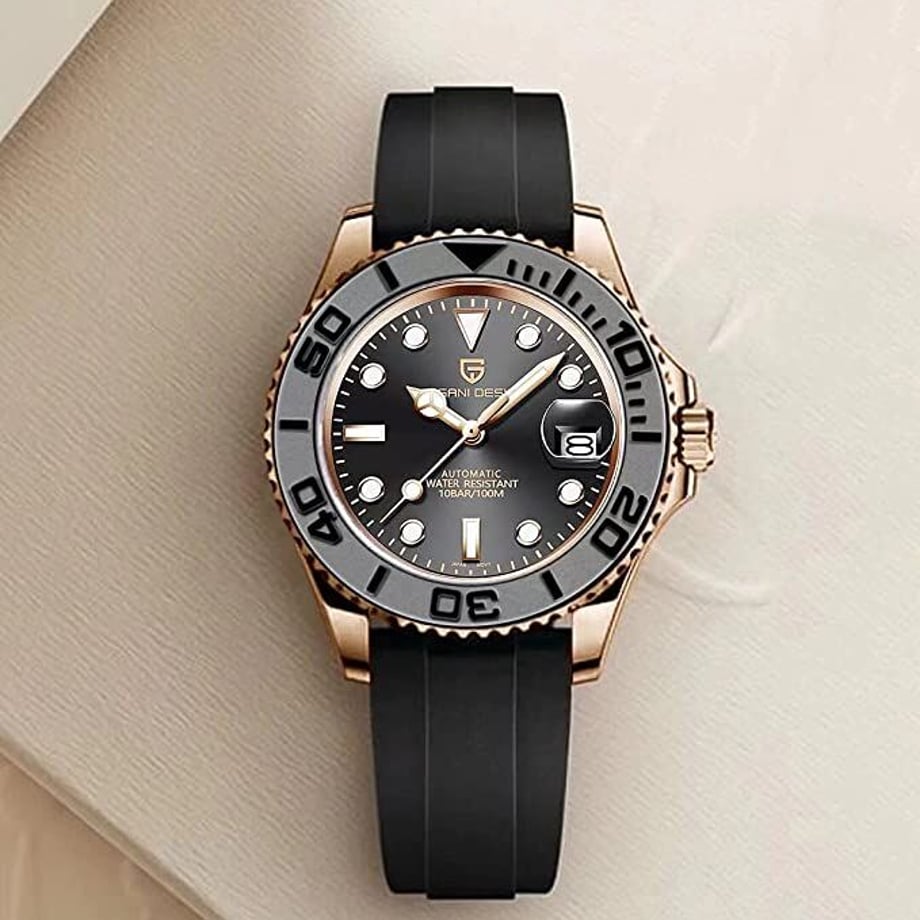 パガ-ニデザイン メンズ腕時計 日本製 SEIKO ムーブメント NH35 ヨットマスター ダイバーズ 自動巻き 機械式 ケース 付き 防水 セラミックベゼル ビジネス 仕事用 ドレスウォッチ シリコンラバー ベルト サファイアガラス PAGANI DESIGN PD-1651