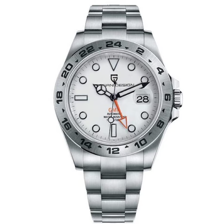 パガ-ニデザイン メンズ腕時計 高性能 GMT ムーブメント エクスプローラー2 自動巻き 機械式 ケース 付き 防水 ビジネス 仕事用 ドレスウォッチ ステンレススチール ラバー ベルト サファイアガラス 結婚式 パーティー 成人式 記念日 プレゼント PAGANI DESIGN PD-1682
