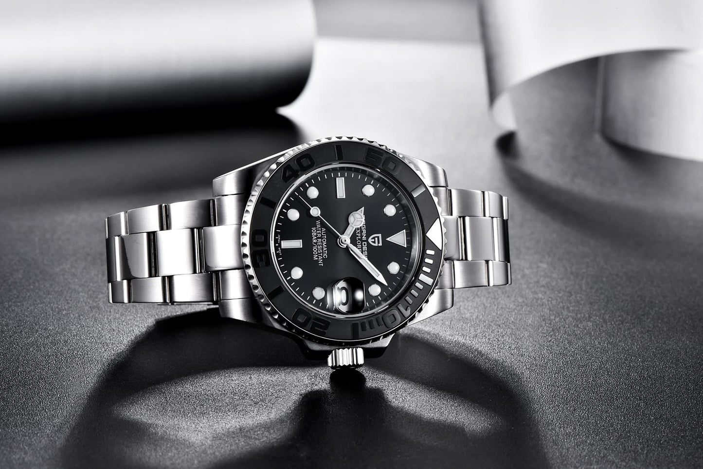 パガ-ニデザイン メンズ腕時計 日本製 SEIKO ムーブメント NH35 ヨットマスター ダイバーズ 自動巻き 機械式 ケース 付き 防水 セラミックベゼル ビジネス 仕事用 ドレスウォッチ シリコンラバー ベルト サファイアガラス PAGANI DESIGN PD-1651