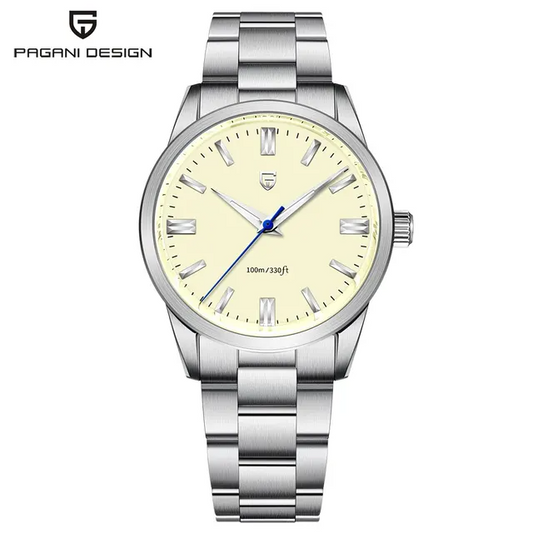 パガーニデザイン メンズ腕時計 SEIKO 日本製 ムーブメント VH31 ダイバーズ クォーツ ケース 付き 防水 ビジネス 仕事用 ドレスウォッチ ステンレススチール ベルト サファイアガラス PAGANI DESIGN PD-1731 クリーム
