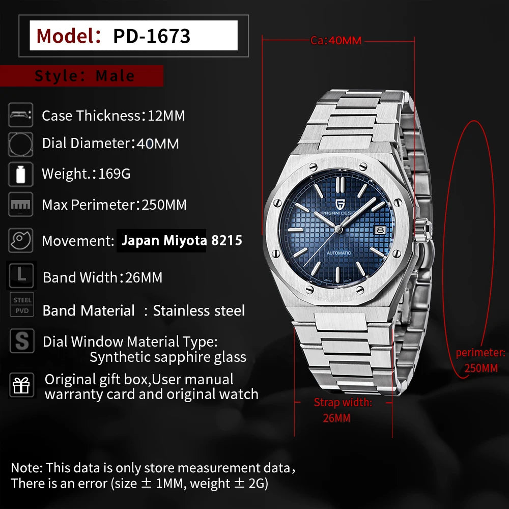パガ－ニデザイン PD-1673 メンズ腕時計 日本製 SEIKO NH35自動巻きムーブメント ロイヤルオーク PAGANI DESIGN PD-1673
