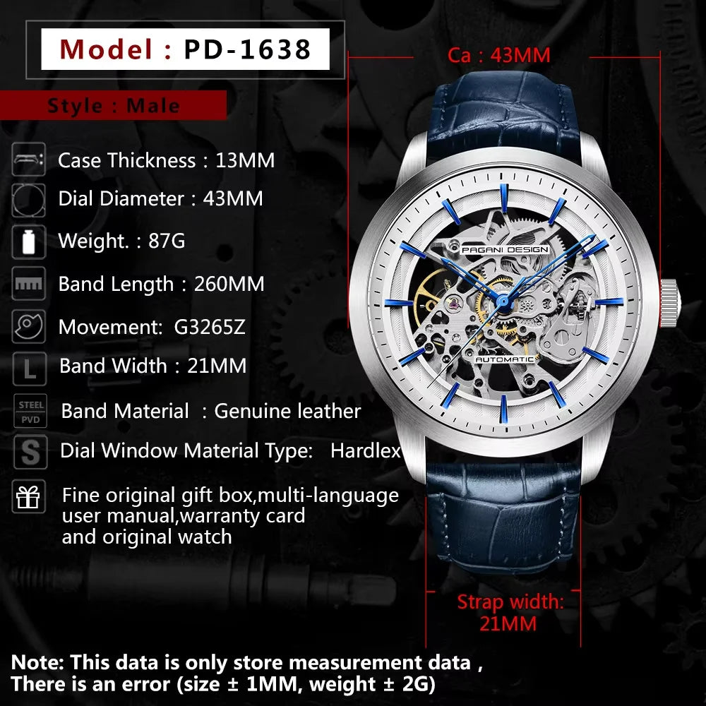 PAGANI DESIGN PD-1638 スペック表（サイズ・ムーブメント・素材）