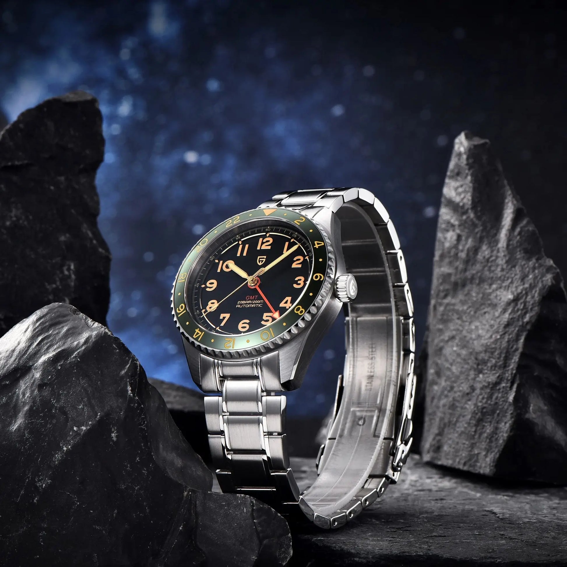 PAGANI DESIGN PD-1784 グリーン サイドビューと24時間回転ベゼル