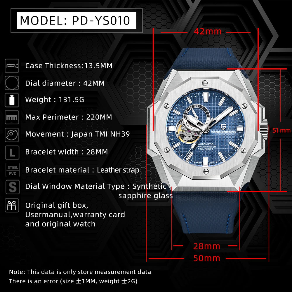 PD-YS010 スペック表 42mm/13.5mm/131.5g/NH39/28mm